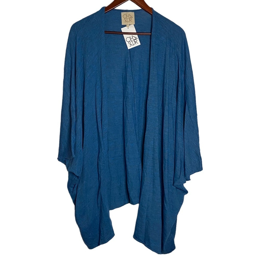Chaser Oversized Kimono Open Front Cardigan Dolman Sleeves Heather Blue Small S